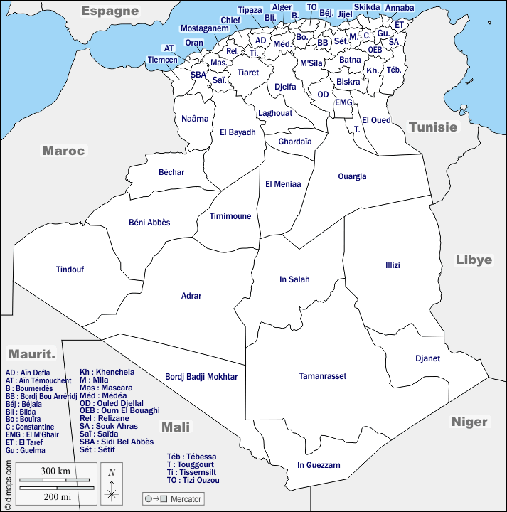 Carte Algérie wilayas